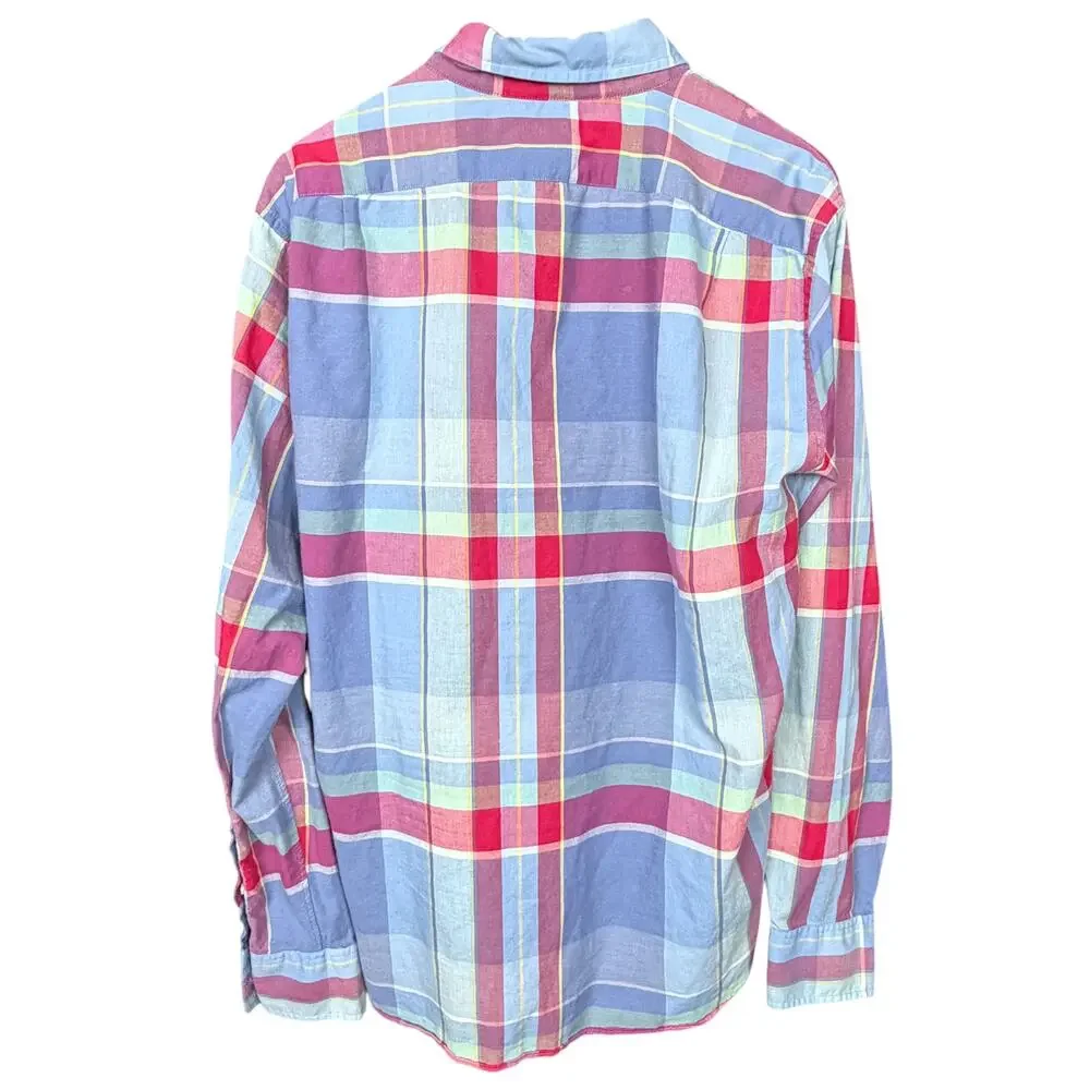 J Crew Shirt Mens Large Blue Red Plaid Slim Button Up Casual Work Long Sleeve
